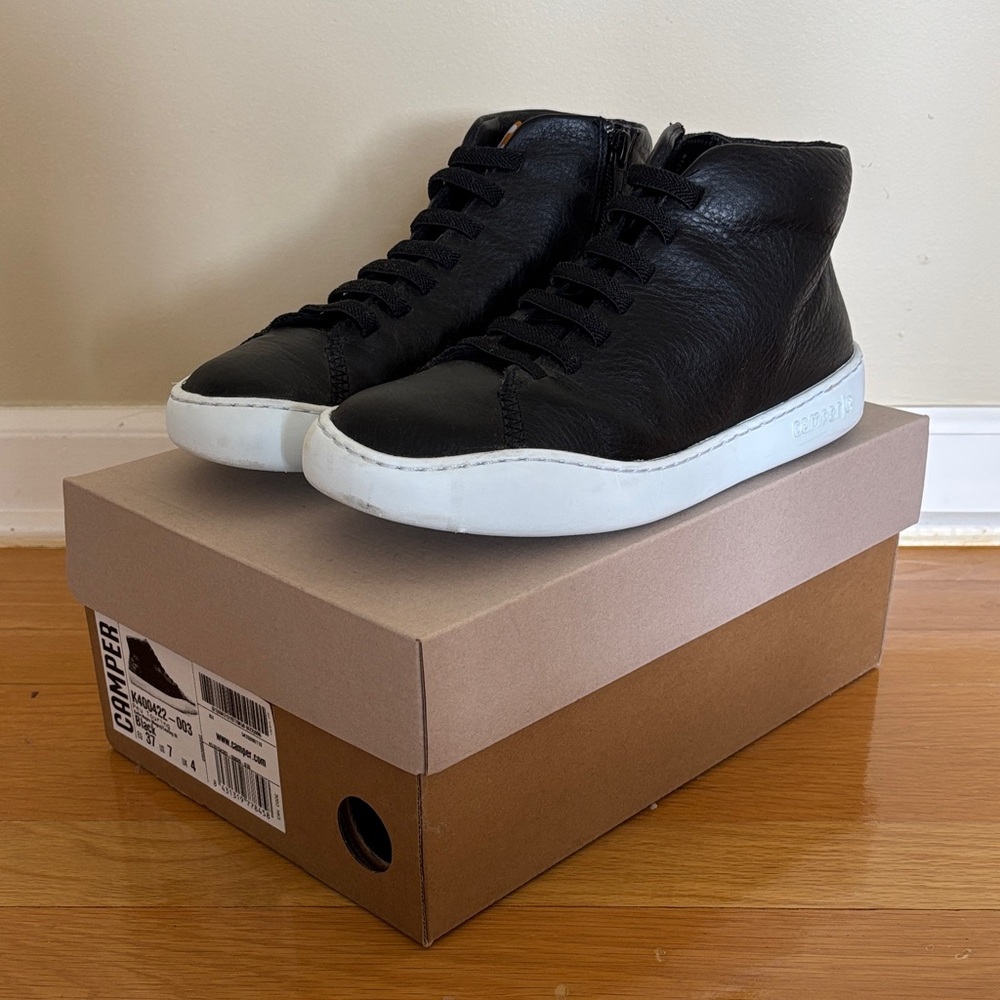 Camper Peu Touring Black Leather Mid-Top Sneakers Boots - EU 37 / US 7